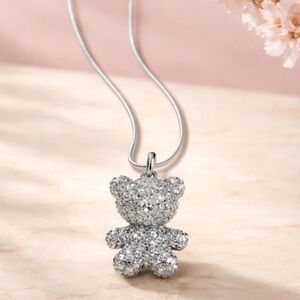 Crystal Teddy Bear Pendant in 925 Silver Sparkle Necklace